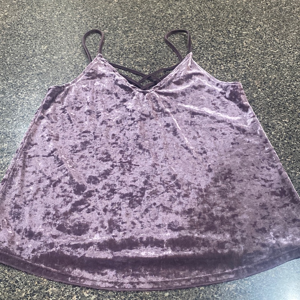 American Eagle Purple Faux Velvet Cropped Tank Top